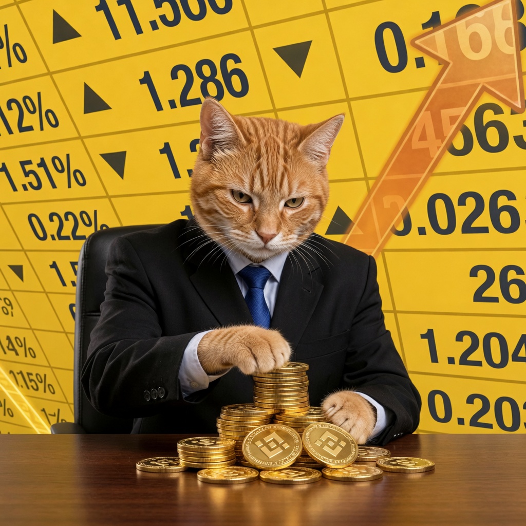 Stonks Cat stacking gold BNB coins